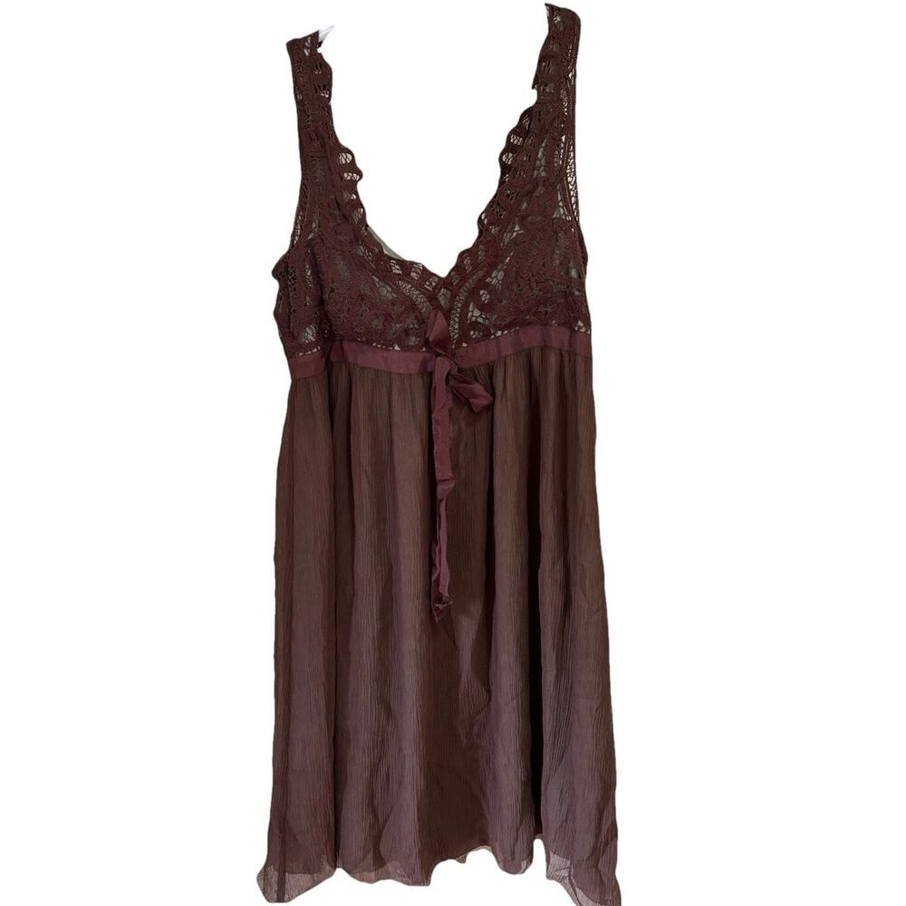 NWT Intuitions Dress Sz 10 Brown Aqua Lined Silk Babydoll Fairy Boho Grunge Y2K